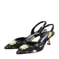 Manolo Blahnik Carolyne Woven-Raffia Slingback Pumps - Black with Floral Print