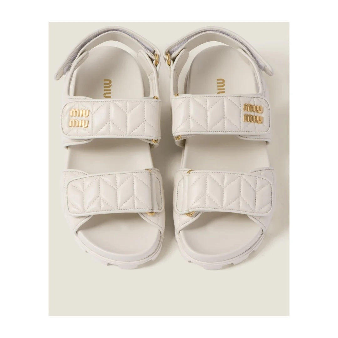 Miu Miu Nappa Matelasse Sporty Sandal - White