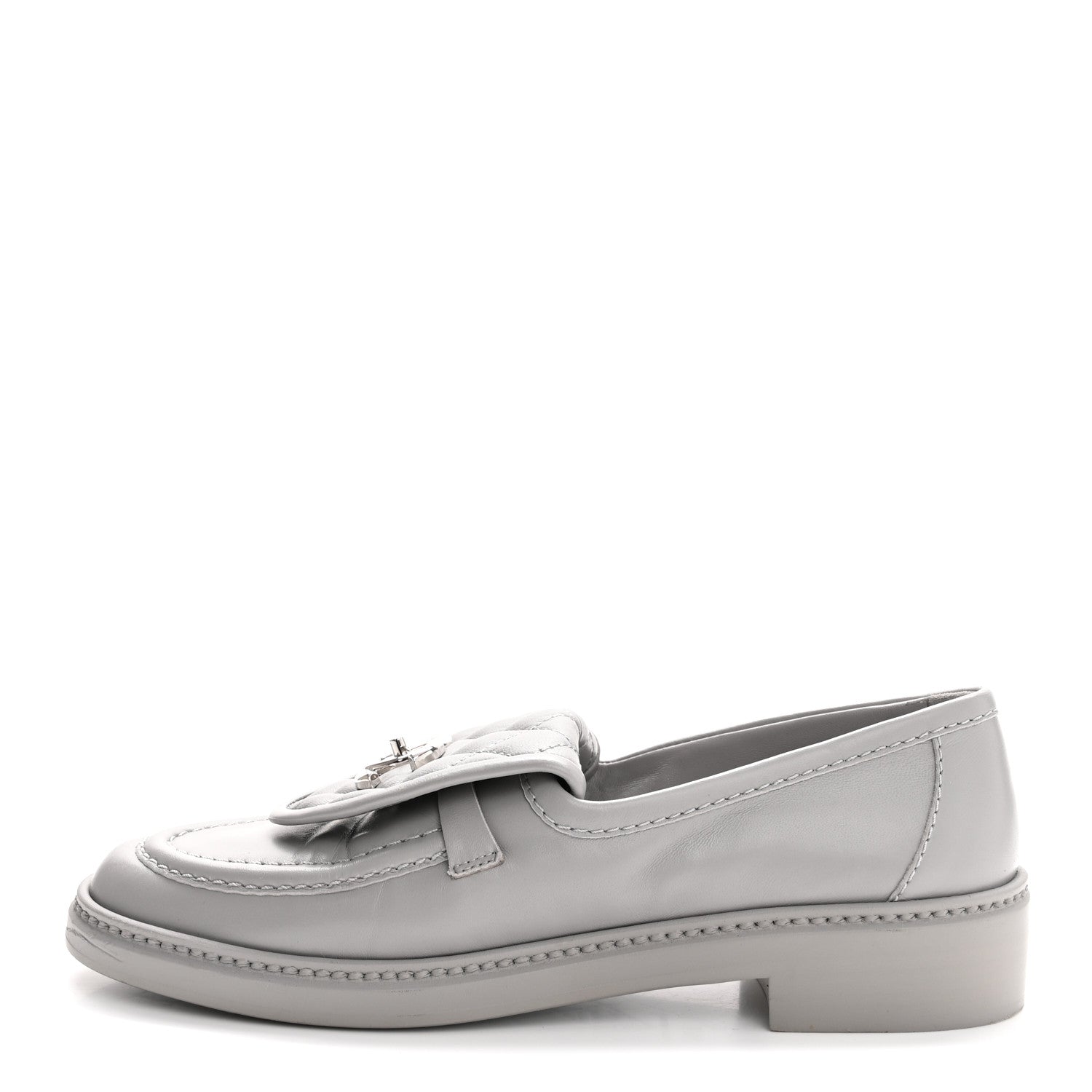 CHANEL CC TURNLOCK LOAFERS QUILTED LEATHER GREY SHW