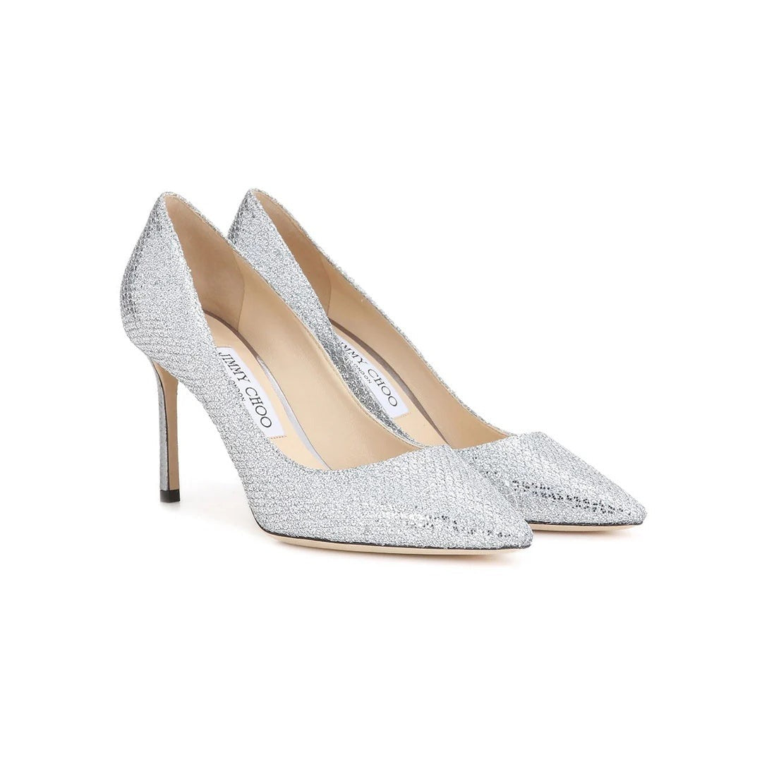 Jimmy Choo Romy 85 Glitter Heeled Pumps - Silver Glitter