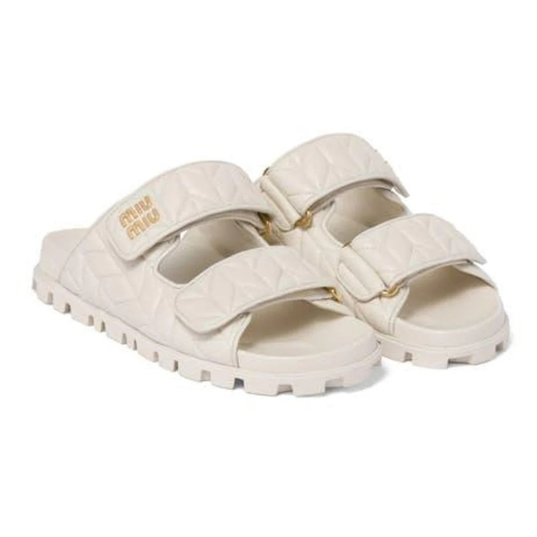 Miu Miu Nappa Matelasse Sporty Sandal - White