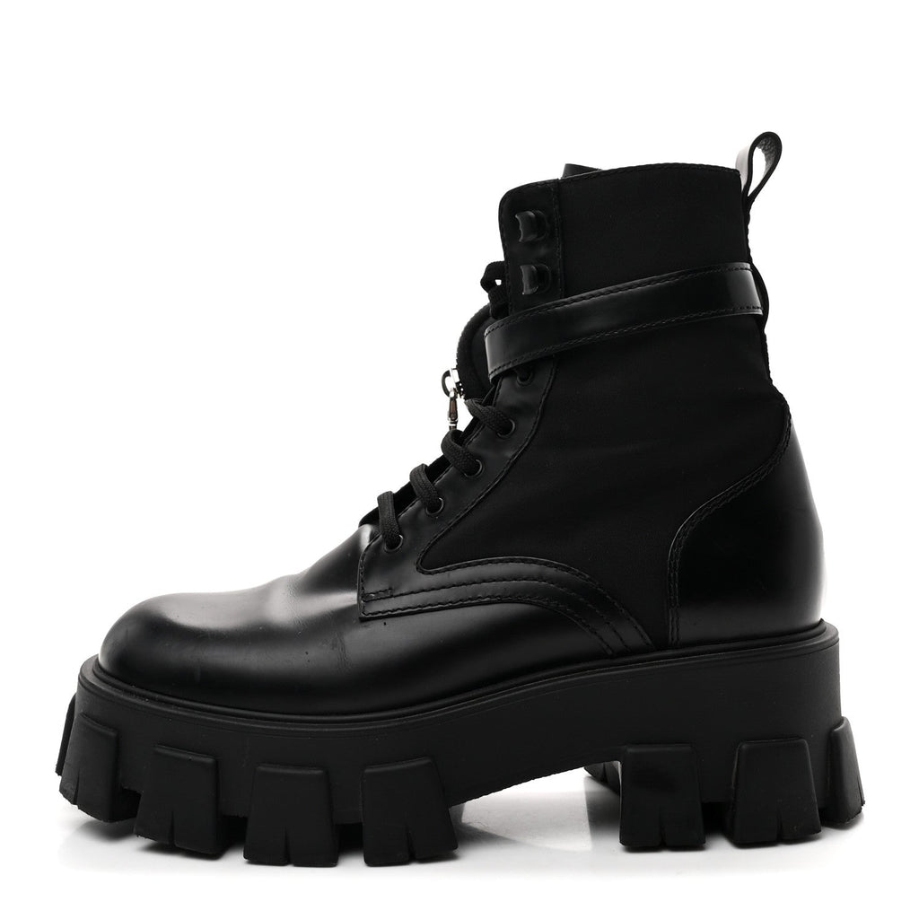 PRADA MONOLITH NYLON POUCH POCKET BOOTS BLACK