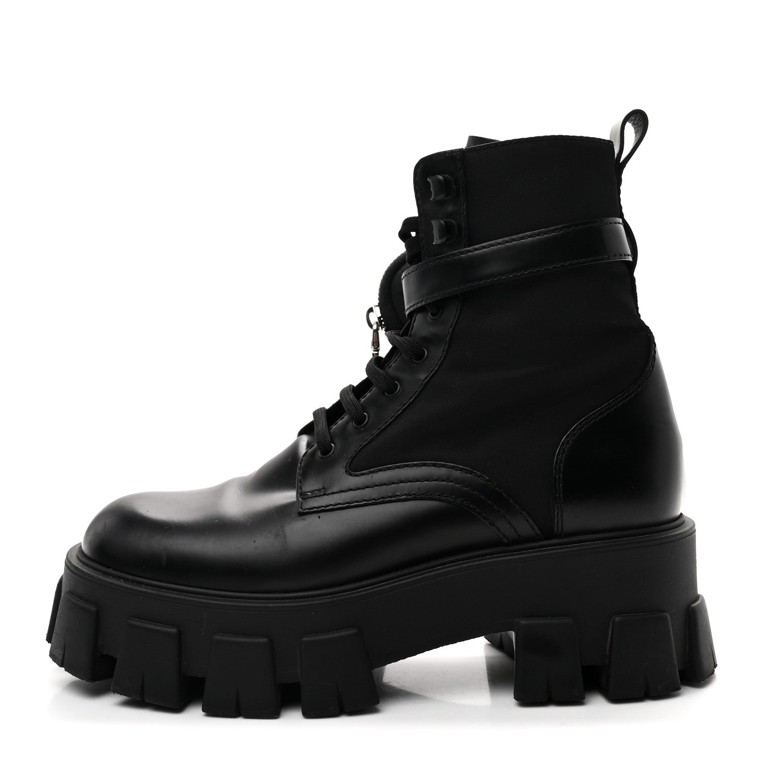 PRADA MONOLITH NYLON POUCH POCKET BOOTS BLACK