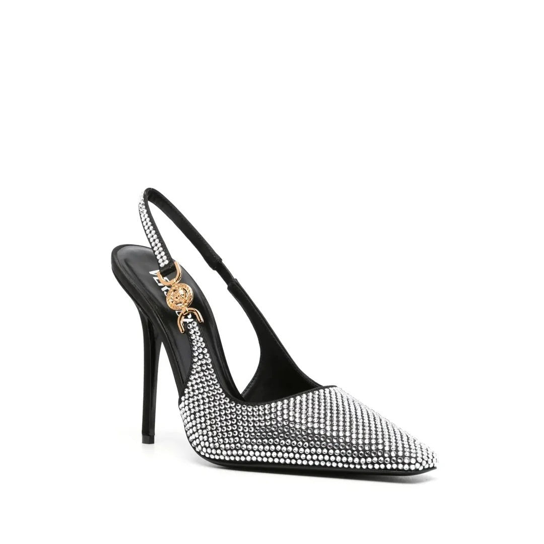 Versace Medusa Slingback Pumps Black - Crystal/Silver