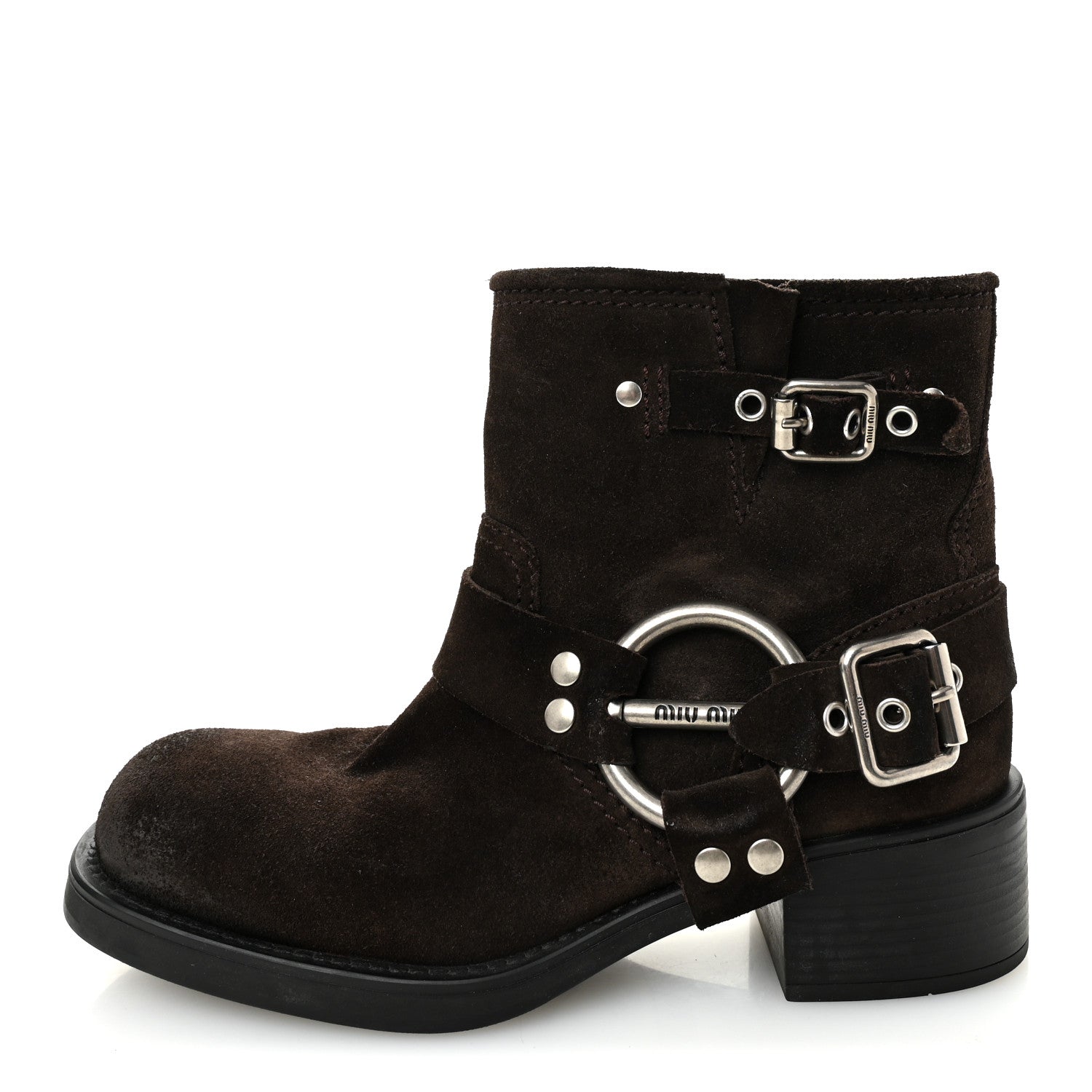 MIU MIU SUEDE HARNESS ENGINEER BOOT BROWN