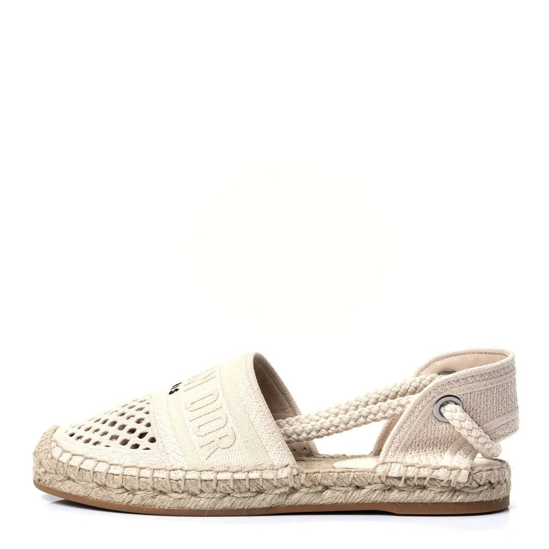 Christian Dior Canvas Embroidered Granville Ankle Tie Espadrille Flat Sandal - Cream (different model — closed-toe espadrille, not ankle tie sandal)
