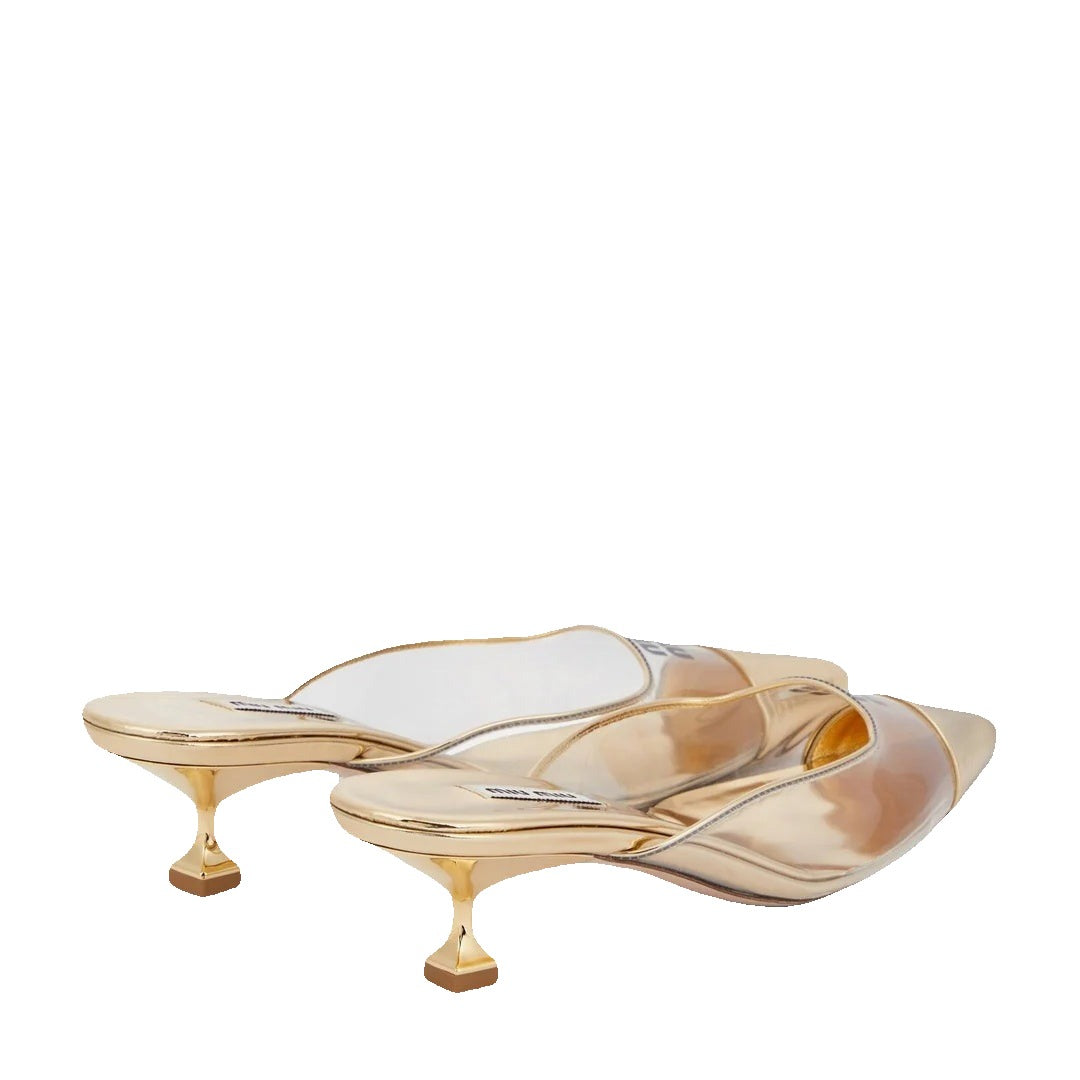 Miu Miu Leather Mules Cream - Gold