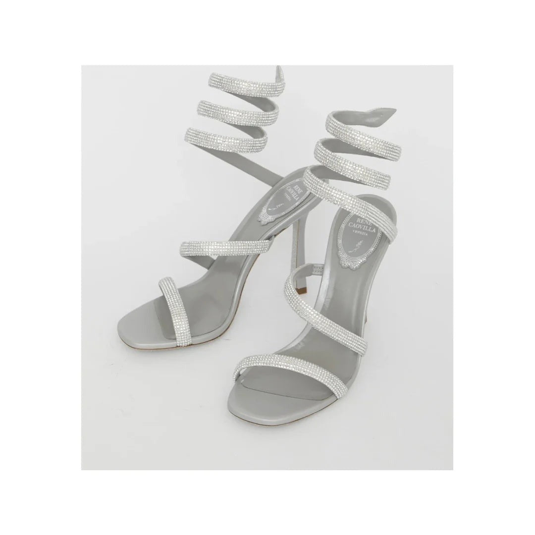 René Caovilla Braid Cleo Ivory Sandal 105 - Silver