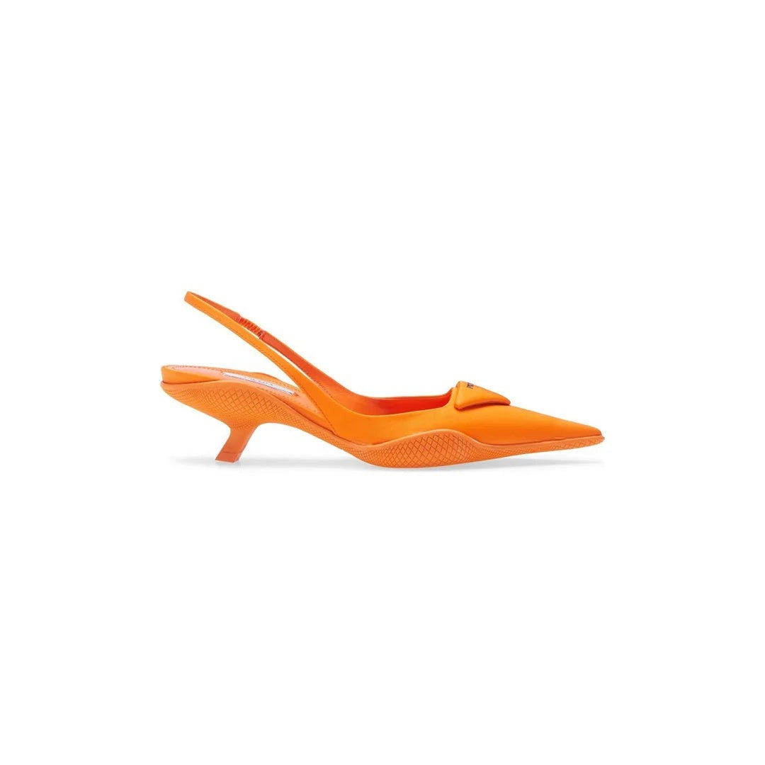 Prada Leather Kitten Heel Slingback Mules Pointed Toe - Orange