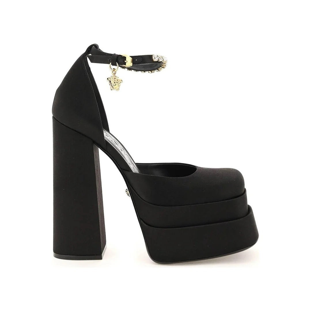 Versace Metallic Lurex Medusa Aevitas Double Platform Pumps - Black
