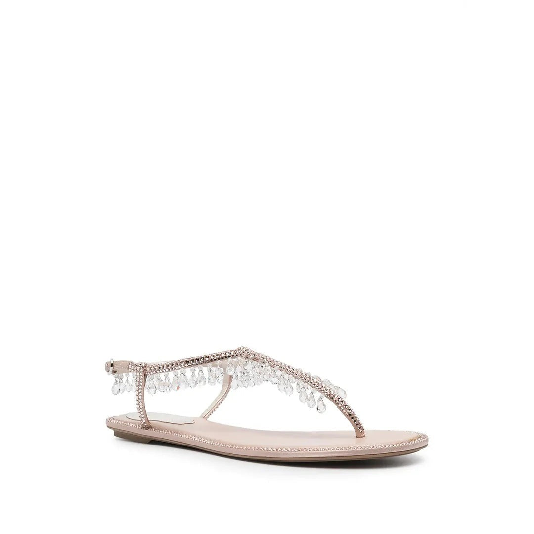 René Caovilla Flat Sandal - Pink with crystal drops