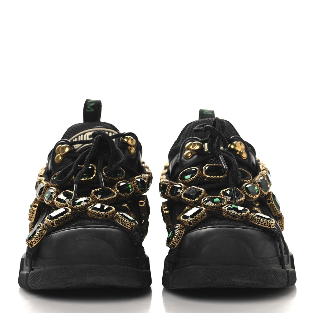 GUCCI FLASHTREK MESH CALFSKIN REMOVABLE CRYSTALS SNEAKERS SILVER