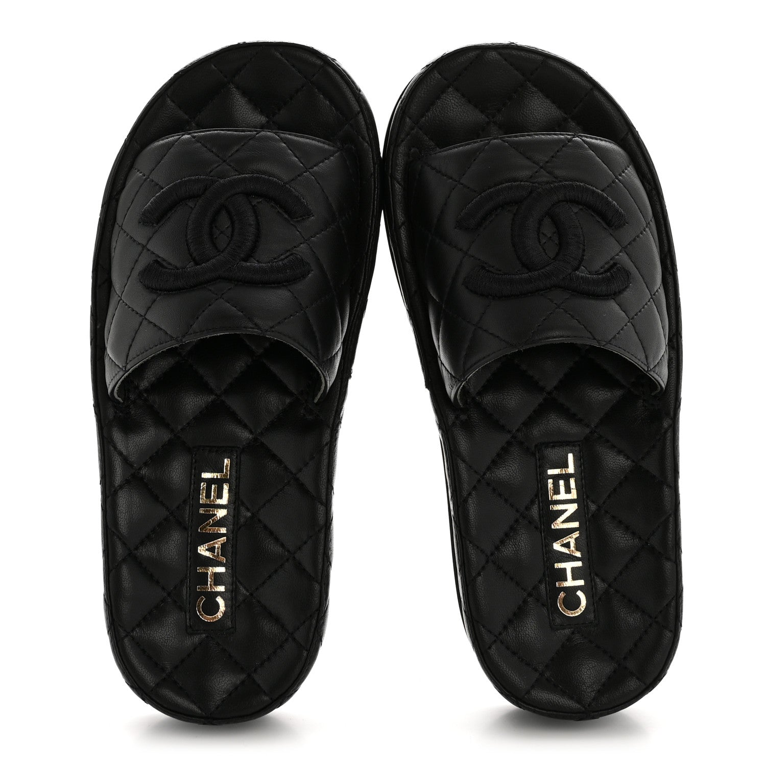 CHANEL LAMBSKIN QUILTED CC MULE SANDAL BLACK