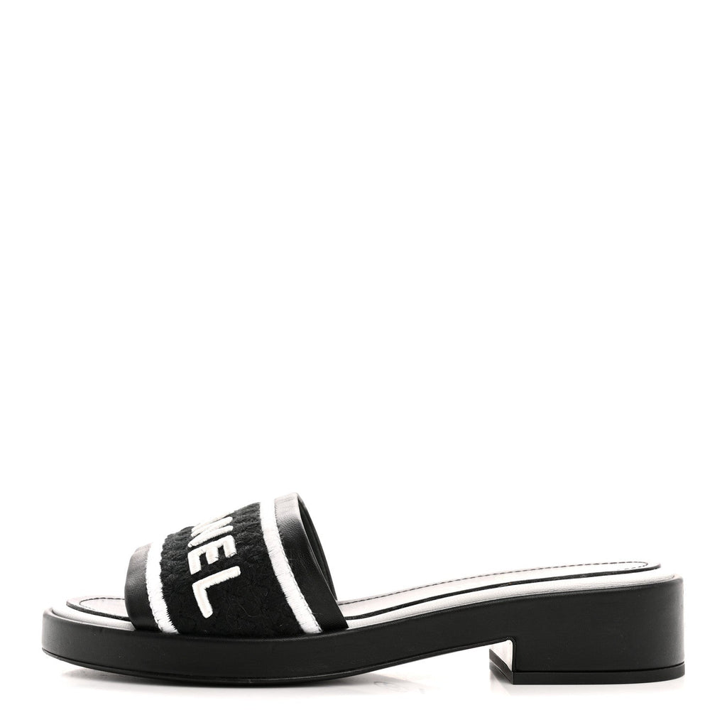 CHRISTIAN DIOR CANVAS EMBROIDERED DWAY MULE SLIDE SANDAL BLACK & WHITE