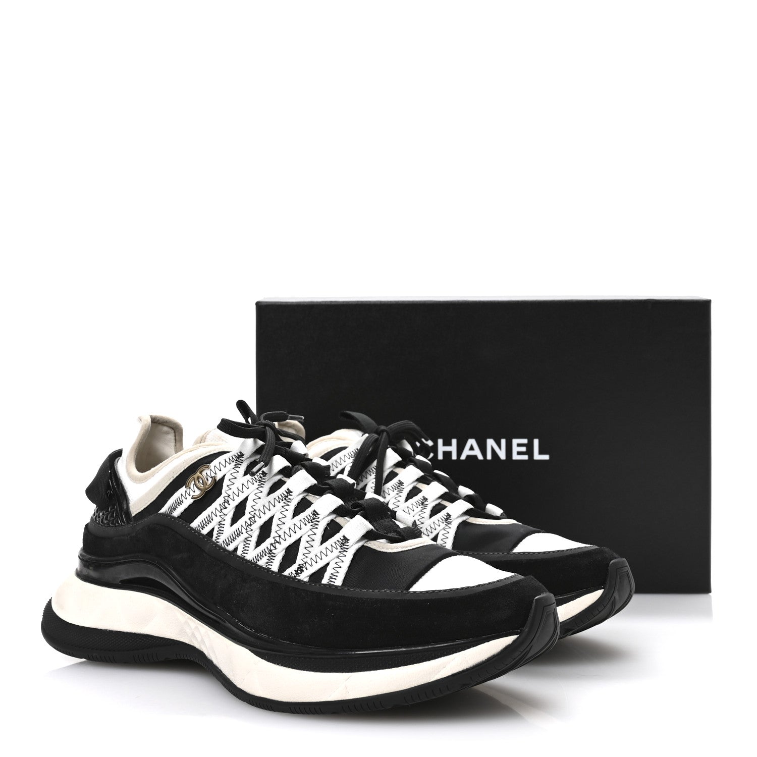 CHANEL FABRIC SUEDE CALFSKIN CC SNEAKERS PINK BEIGE PINK & BLACK & WHITE