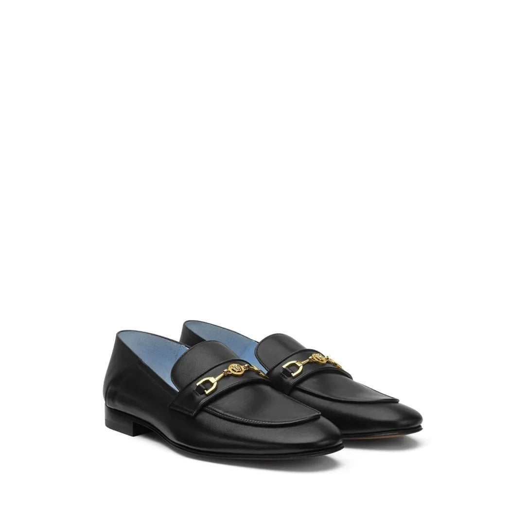 Versace Embellished Loafers - Black with gold horsebit (different model)
