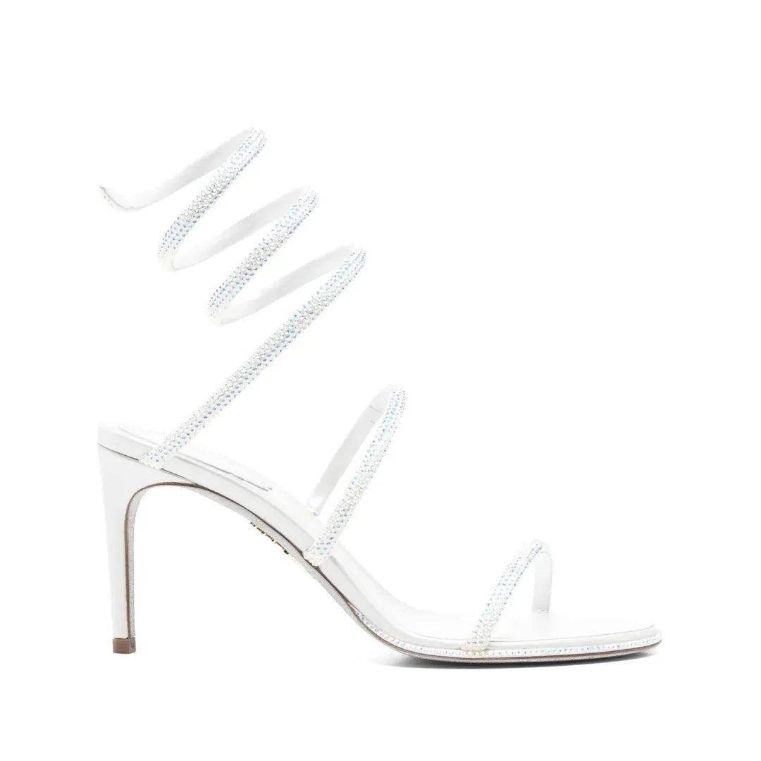 René Caovilla Cleo Powder Strass Spiral Sandal - White