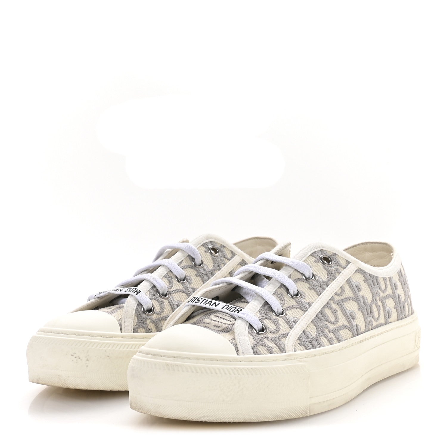 CHRISTIAN DIOR CANVAS OBLIQUE WALK'N'DIOR LOW TOP PLATFORM SNEAKER GREY STONE