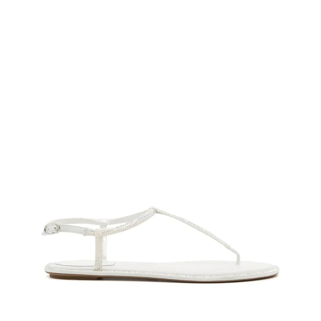 René Caovilla Diana Crystal Flat Sandal - White with Silver Crystals