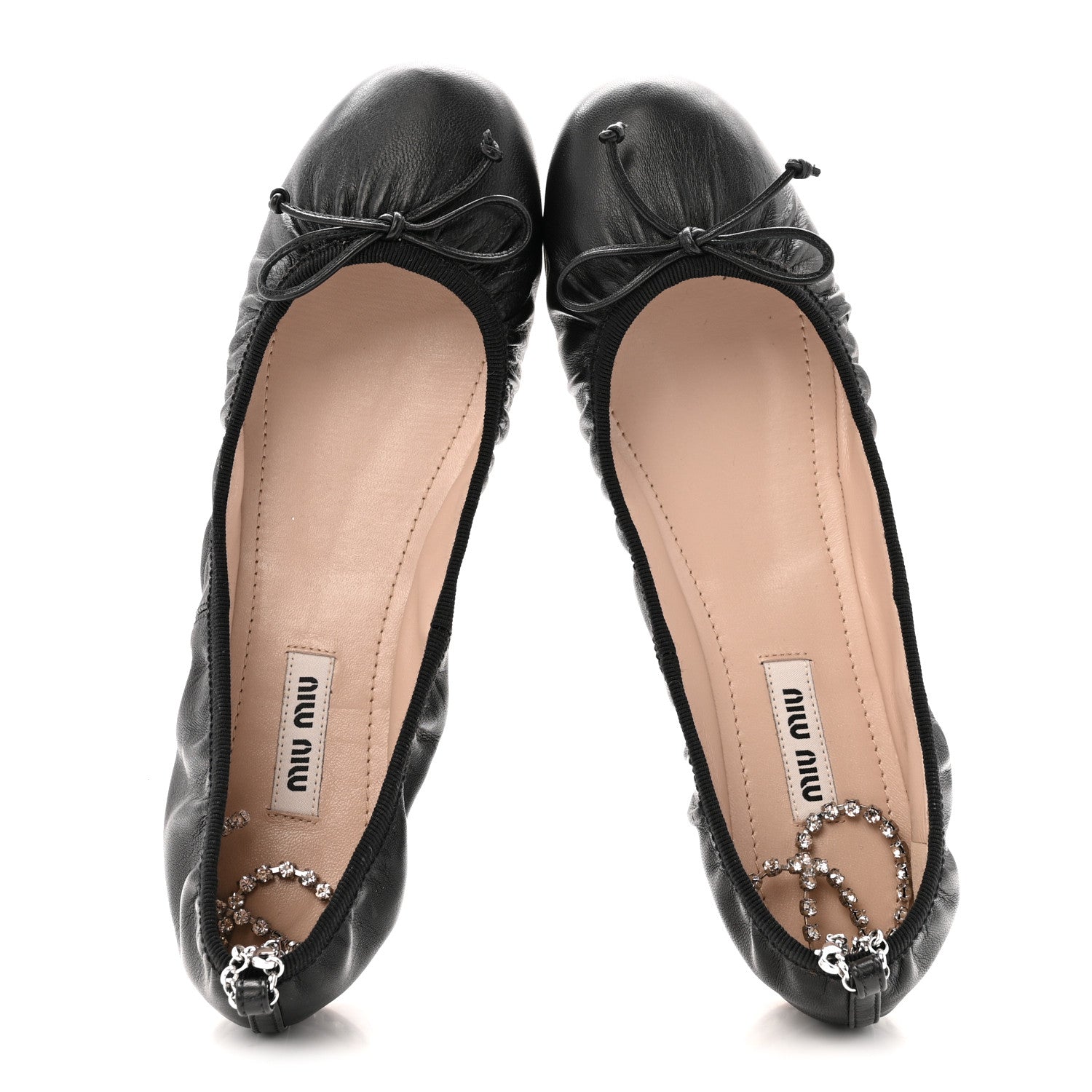 MIU MIU NAPPA CRYSTAL BALLET FLAT BLACK