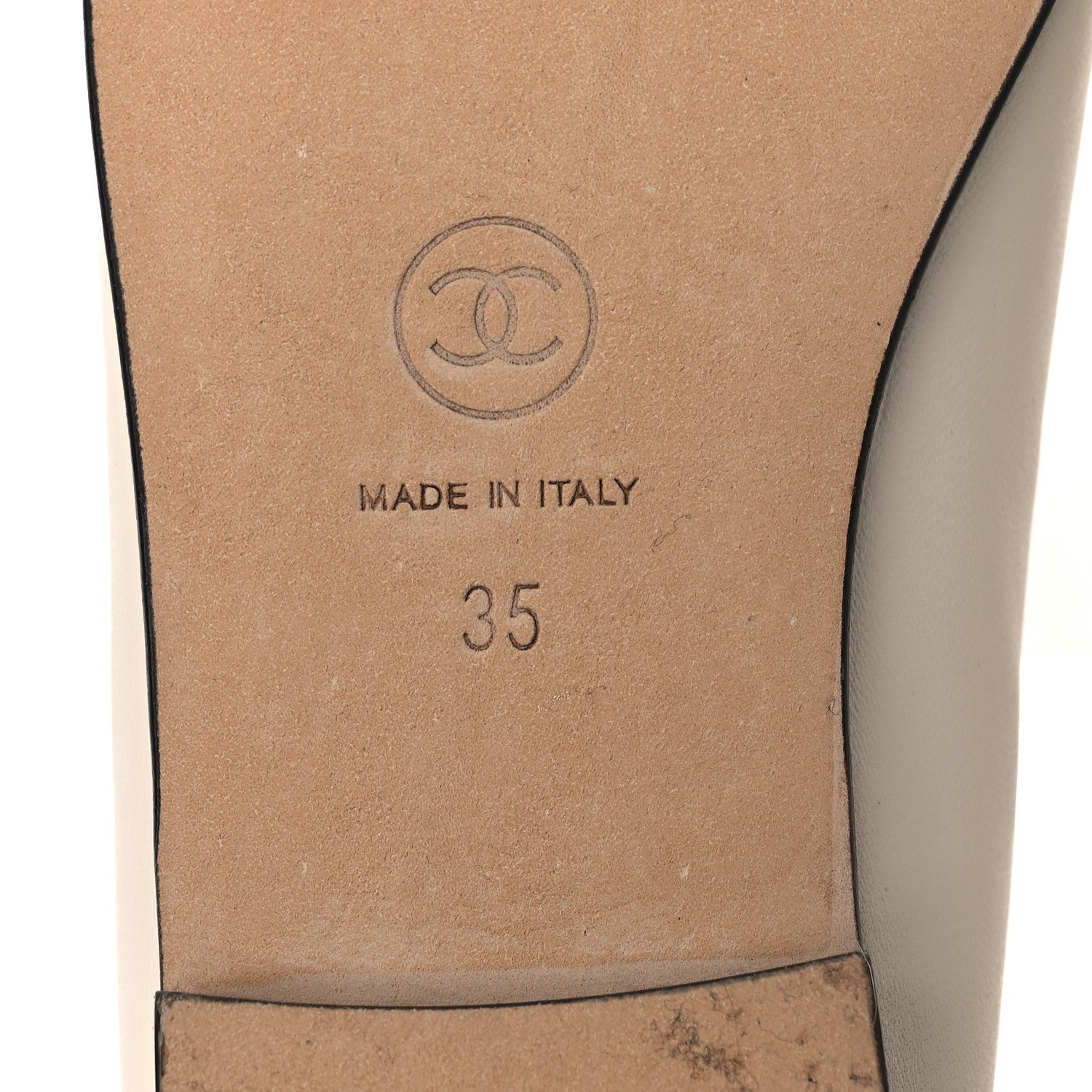 CHANEL LAMBSKIN CAP TOE CC BALLERINA FLAT BEIGE BLACK