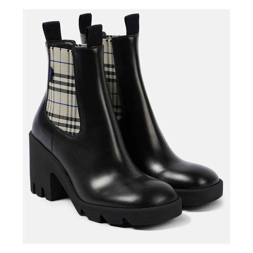Burberry Stride Eden Chelsea Boots - Black with check panel