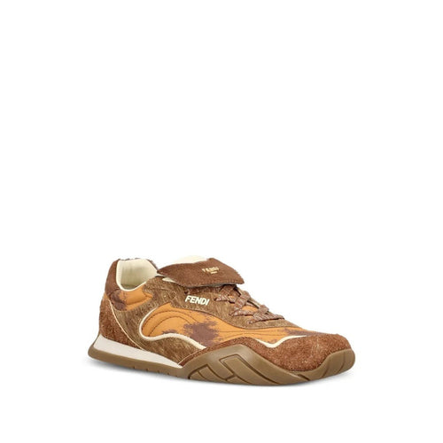 Fendi Wave Pulse Mixed-Media Low-Top Sneakers - Brown