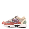CHANEL FABRIC SUEDE CALFSKIN CC SNEAKERS PINK BEIGE WHITE & MULTICOLOR RAINBOW