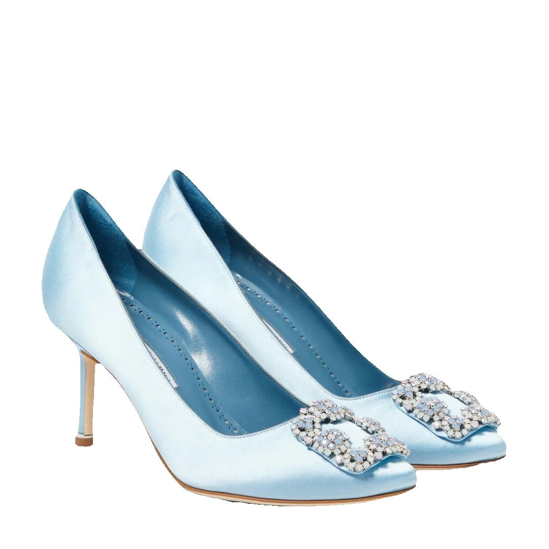 Manolo Blahnik Hangisi 70 Satin Pump - Light Blue