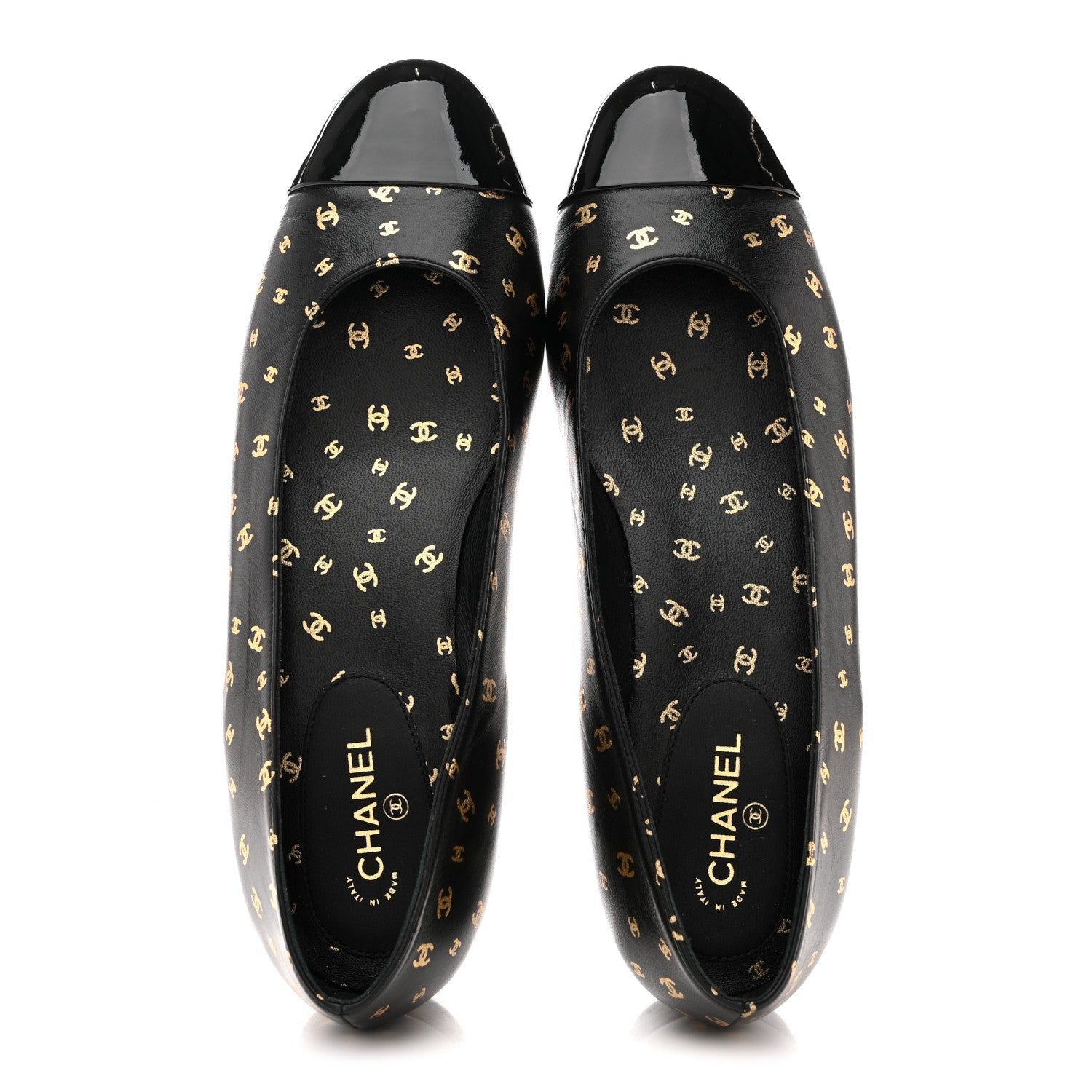 CHANEL CAP TOE BALLERINA FLATS PATENT CALFSKIN BLUE