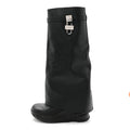 GIVENCHY GRAINED CALFSKIN SHARK LOCK BIKER KNEE BOOT BLACK SMOOTH LEATHER