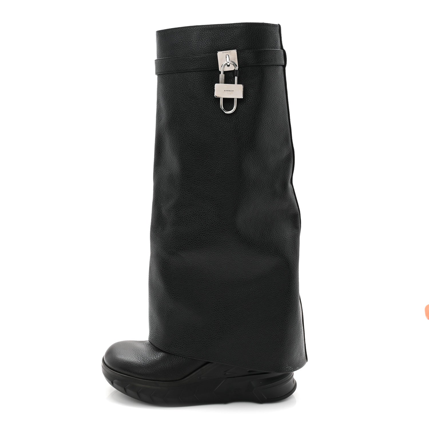 GIVENCHY GRAINED CALFSKIN SHARK LOCK BIKER KNEE BOOT BLACK SMOOTH LEATHER