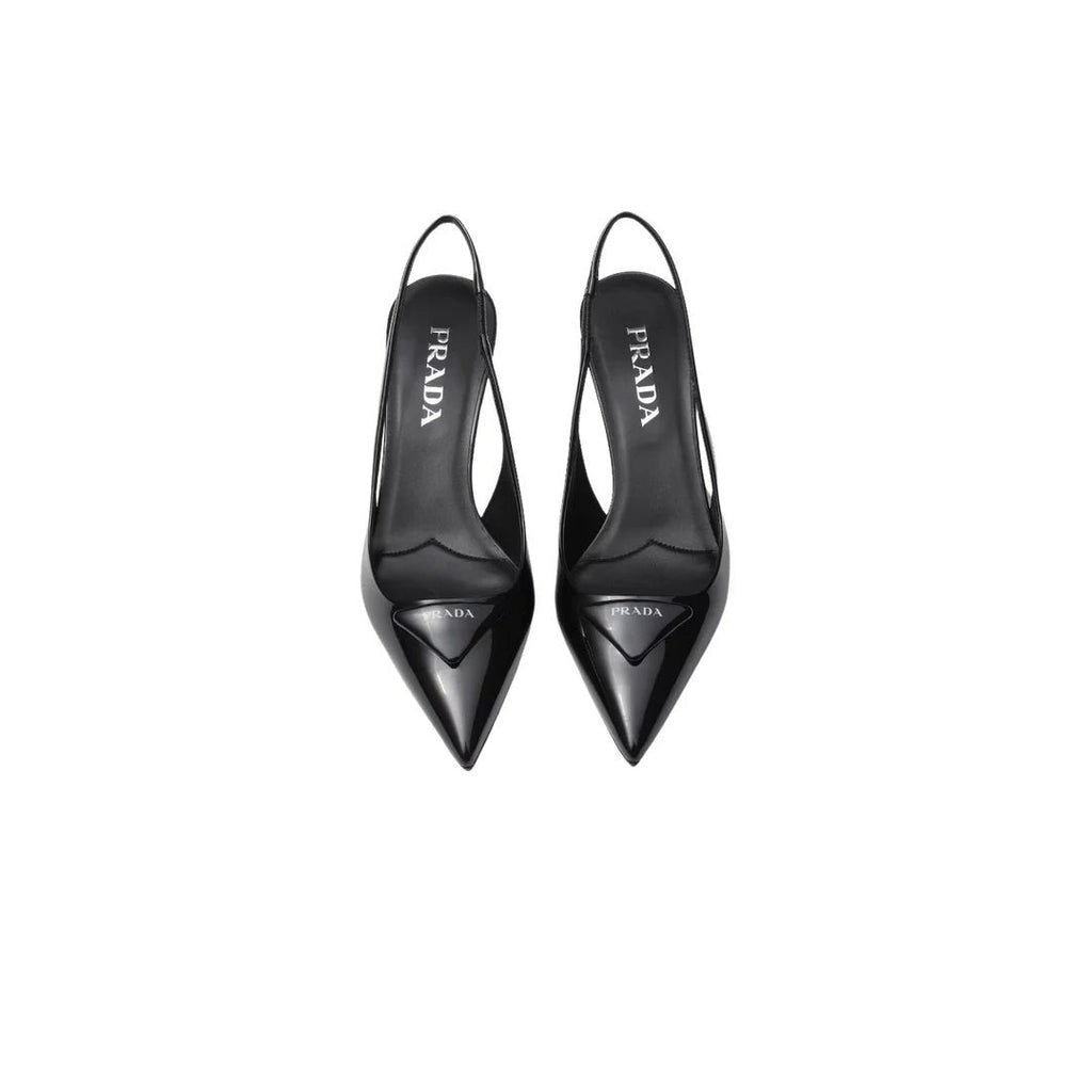 Prada 85 Patent Leather Slingback Pumps - Black