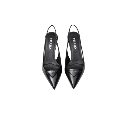 Prada 85 Patent Leather Slingback Pumps - Black