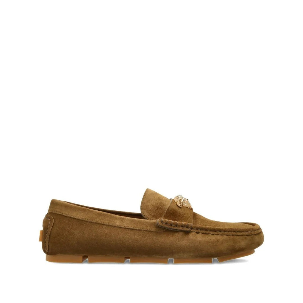 Versace Medusa Leather Loafers - Tan/Khaki Suede