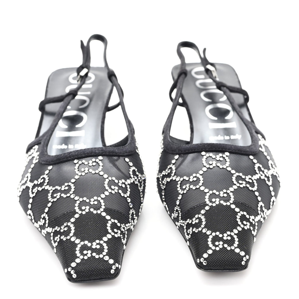 GUCCI CRYSTAL GG MONOGRAM SLINGBACK PUMPS BLACK