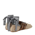 Miu Miu Nappa Ruched Ballet Flats - Beige with Gingham Ribbons