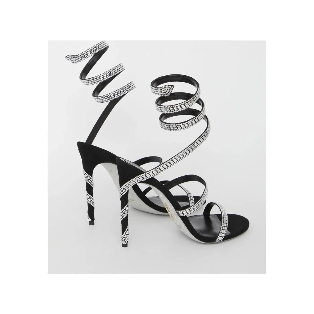 René Caovilla Margot Champagne Sandal With Butterflies 105 - Black/Silver