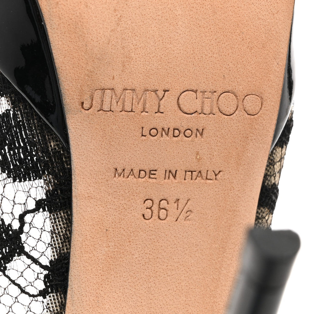 JIMMY CHOO ROMY POINTED TOE LEATHER PUMPS BLACK PATENT