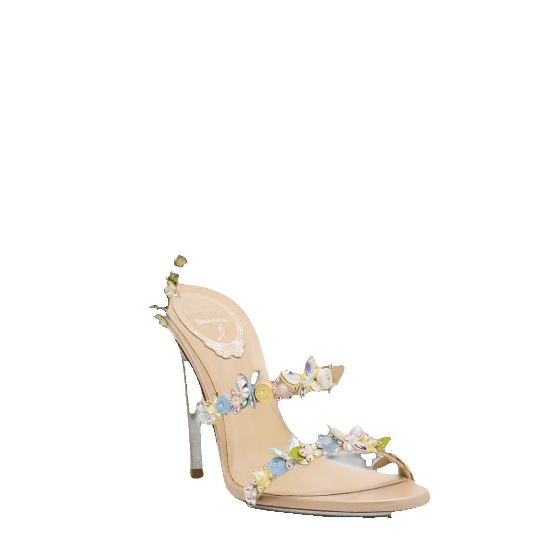 René Caovilla Eden Nude Sandal 80 - Nude with Multicolor Butterflies
