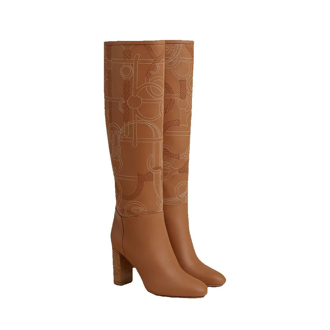 Hermès Lisiere 90 Boot - Tan/Camel with print