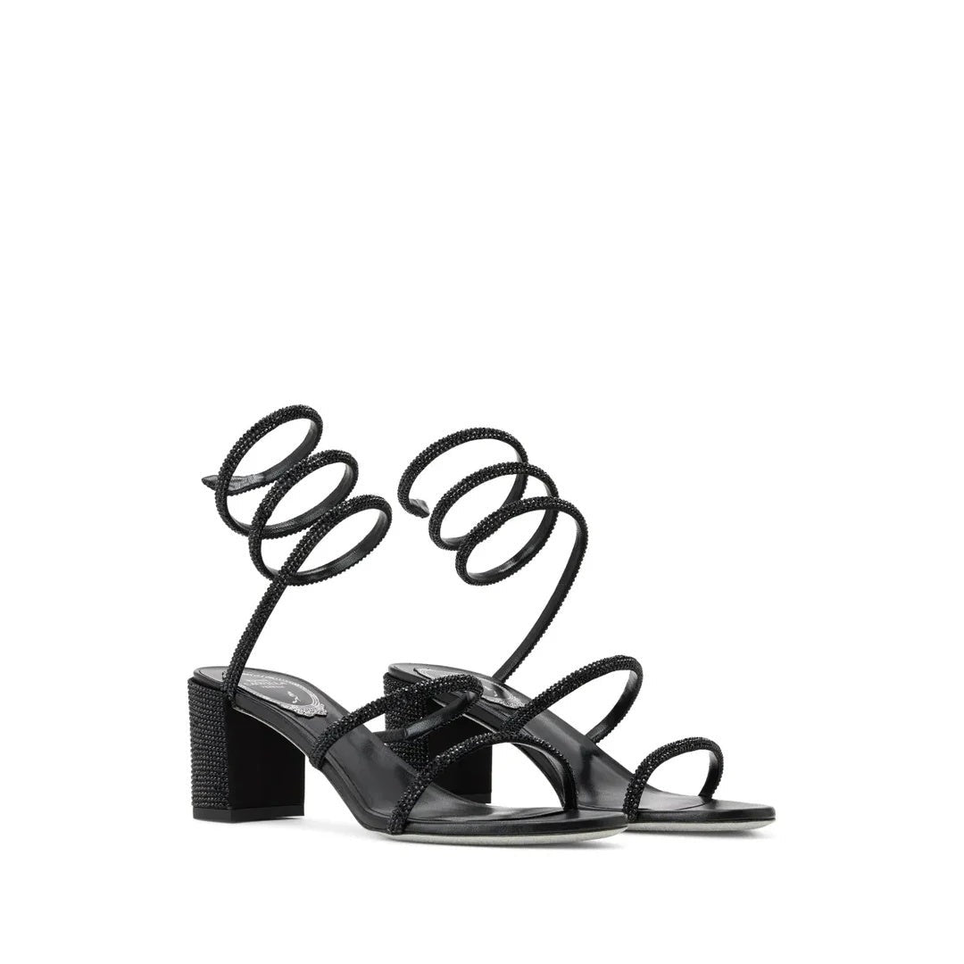 René Caovilla Satin Chandelier Heeled Mule 80 - Black