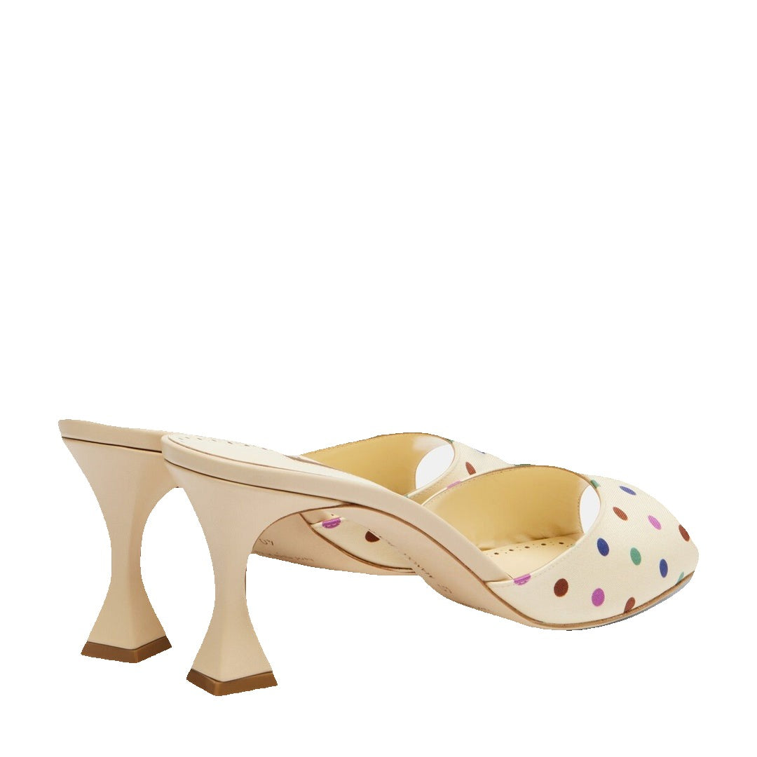 Manolo Blahnik Jadaron Polka-Dot Silk Heeled Sandals - Cream