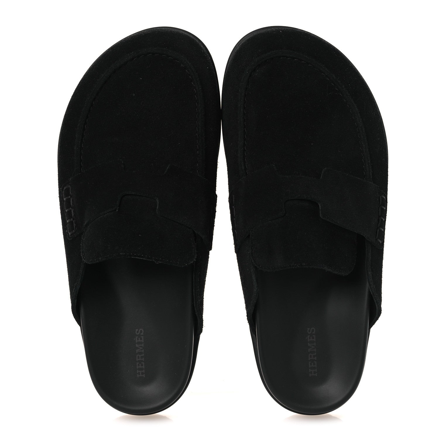 HERMÈS HERMES SUEDE CALFSKIN GO MULE BLACK WITH WHITE SHEARLING