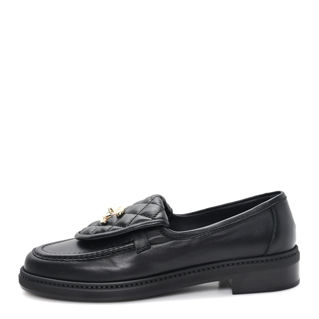 CHANEL CC TURNLOCK LOAFERS QUILTED LEATHER BLACK LGHW