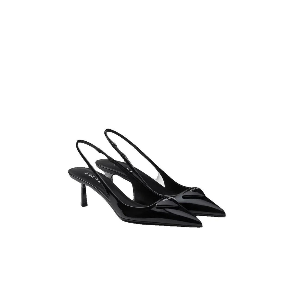Prada 85 Patent Leather Slingback Pumps - Black