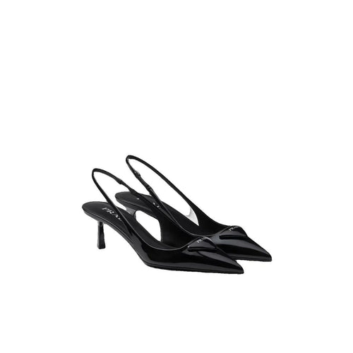 Prada 85 Patent Leather Slingback Pumps - Black