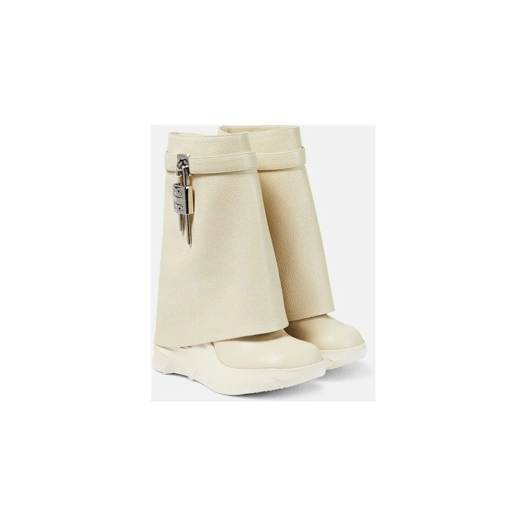 Givenchy Washed Denim Shark Lock Biker Ankle Boot - Cream/Ivory