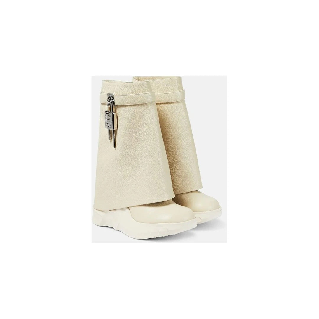 Givenchy Washed Denim Shark Lock Biker Ankle Boot - Cream/Ivory