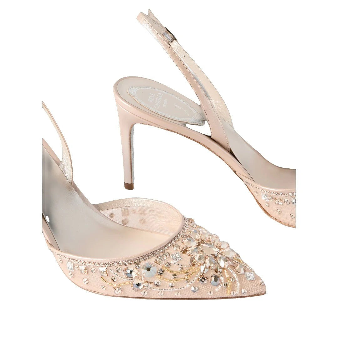 René Caovilla Jinny Crystal-Embellished Slingback Pump - Pink/Nude